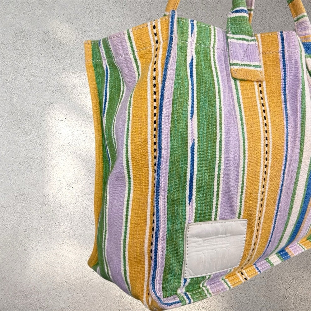 Sandro Green Purple Multicolor Yellow Striped Dual Top‎ Handle Tote Bag - Picture 5 of 10
